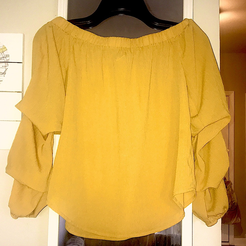 Mustard Yellow Summer Bardot Off Shoulder shirt